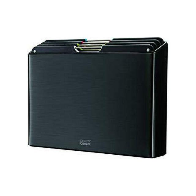 Joseph Joseph Folio 4-Piece Color Coded Cutting Board Set, Steel Slimline Case for Organized Kitchen Storage, Large, Carbon Black