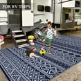 thumbnail image 6 of GlowSol Boho Outdoor Rug 6x9 Reversible Plastic Straw Rug Indoor Outside Modern Floor Mat Rug for Outdoors RV Backyard Deck Picnic Beach Camping, Black Blue, 6 of 6