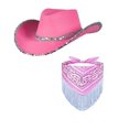 thumbnail image 5 of Sombrero vaquero con lentejuelas negras y rosas, sombrero occidental de ala grande, sombrero de fiesta, sombrero de lentejuelas con estrella de cinco puntas no tejido, conjunto de 2 piezas, 5 of 5