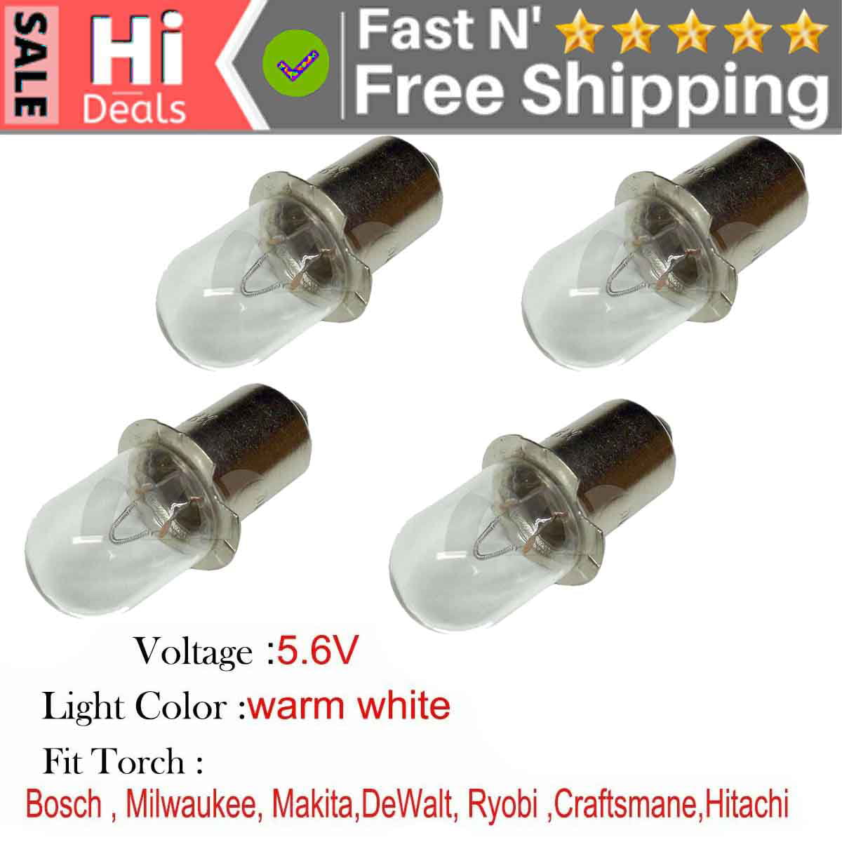 2 Flash light Bulbs 15.6V for DEWALT HITACHI RYOBI MAKITA Ryobi camping fishing 