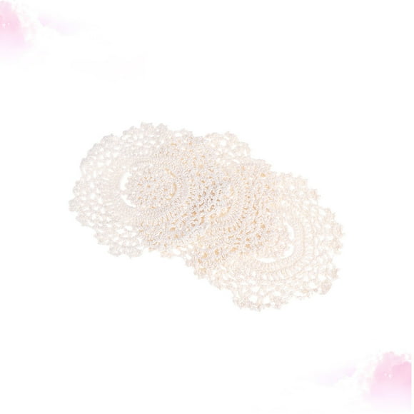 WRISTBIQUE 3Pcs White Round Lace Crochet Coasters Cotton Handmade Fashionable Kitchen Drink Pads