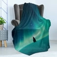 thumbnail image 4 of Astral Soft Flannel Fleece Throw Blanket, Aurora Borealis Sky and Landscape of a Single Rock, Cozy Plush for Indoor and Outdoor Use, 50" x 70", Turquoise Petrol Blue, by Ambesonne, 4 of 5