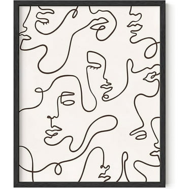 HAUS AND HUES Minimalist Line Art Wall Decor Woman Art Print Minimalist Art Wall Decor, Silhouette Wall Art Minimalist Line Art Posters, Minimalist Face Collage Line Art (16x20, Framed Black)