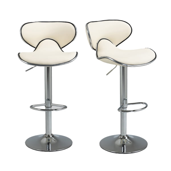 Set de 2 Bancos Barra Alto, con Reposapié y Respaldo, Giratorio Altura Ajustable Color Beige
