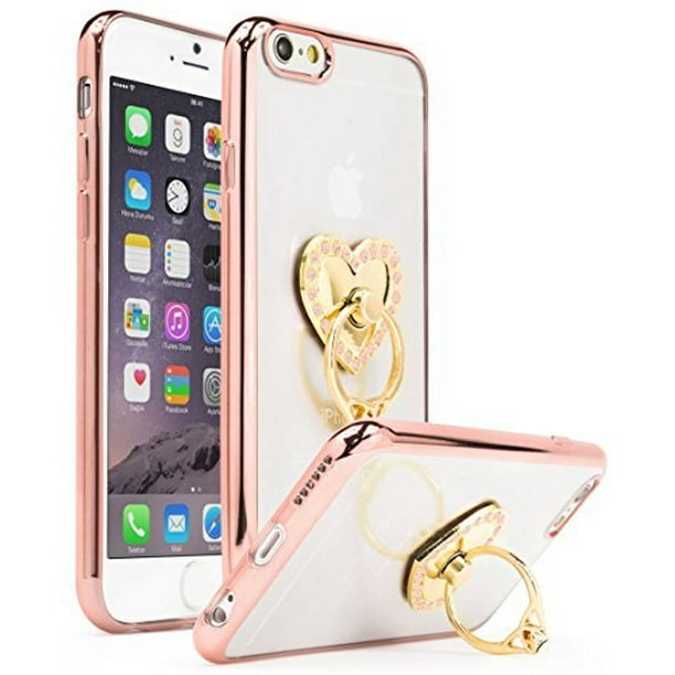 Iphone 6 6s Case Bastex Ultra Thin Clear Luxury Tpu Rose Gold Bumper Case Cover With Attachable Heart Pink Diamond Ring Holder For Apple Iphone 6 6s Walmart Com Walmart Com