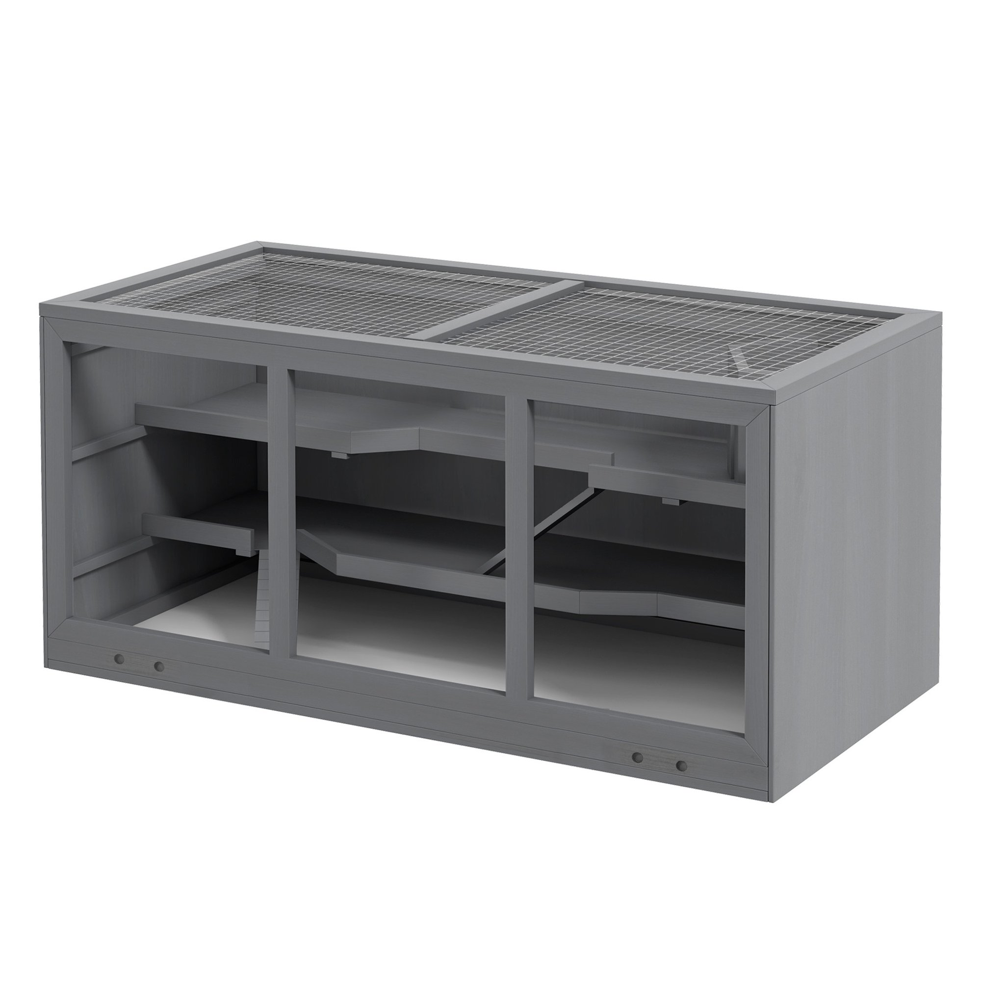 Hamster Cage Extra Large Wooden Multi-Level, Gray - with Ramps & Hut