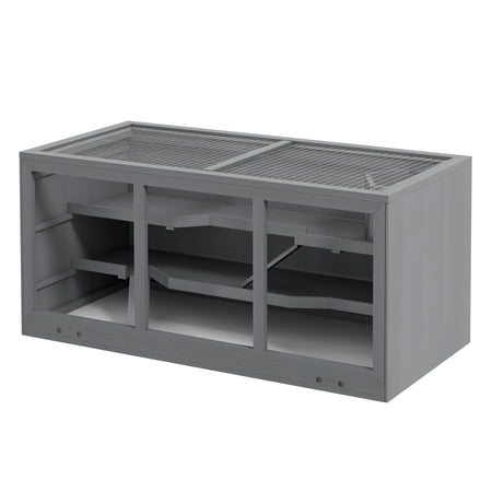 Hamster Cage Extra Large Wooden, 3 Tier with Ramps & Hut - Gray Small Animal Habitat for Hamsters & Gerbils - Secure & Easy Clean Design