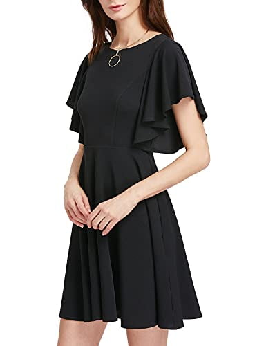 Romwe Women's Stretchy A Line Swing Flared Skater Cocktail Party Dress  Black M - Walmart.com