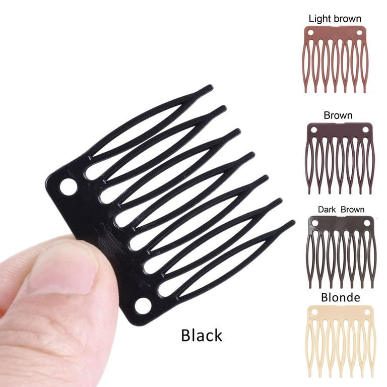 50pcs/Lot Hair Combs Wig Plastic Combs and Clips for Wig Cap Wig Combs for  Making Wigs 7-teeth Hair Clips (Dark Brown)