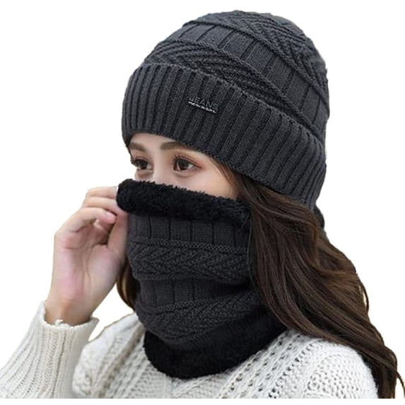 GRNSHTS Winter Warm Knitted Beanie and Warm Scarf Set for Women, Soft Fleece Lining and Stylish Knit Scarf and Beanie Set (Grey)