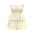 thumbnail image 5 of Gifts Dianli Fashion Women Ruffled Stripe Print Tube Top and Shorts Casual Two Piece Set, Trendy Sleeveless Pullover with Elastic Waist, Stylish Comfy Summer Lounge or Party Outfit Pink M, 5 of 7