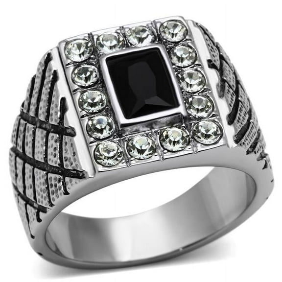 Alamode TK700-13 Men High Polished Stainless Steel Ring with Synthetic in Jet - Size 13