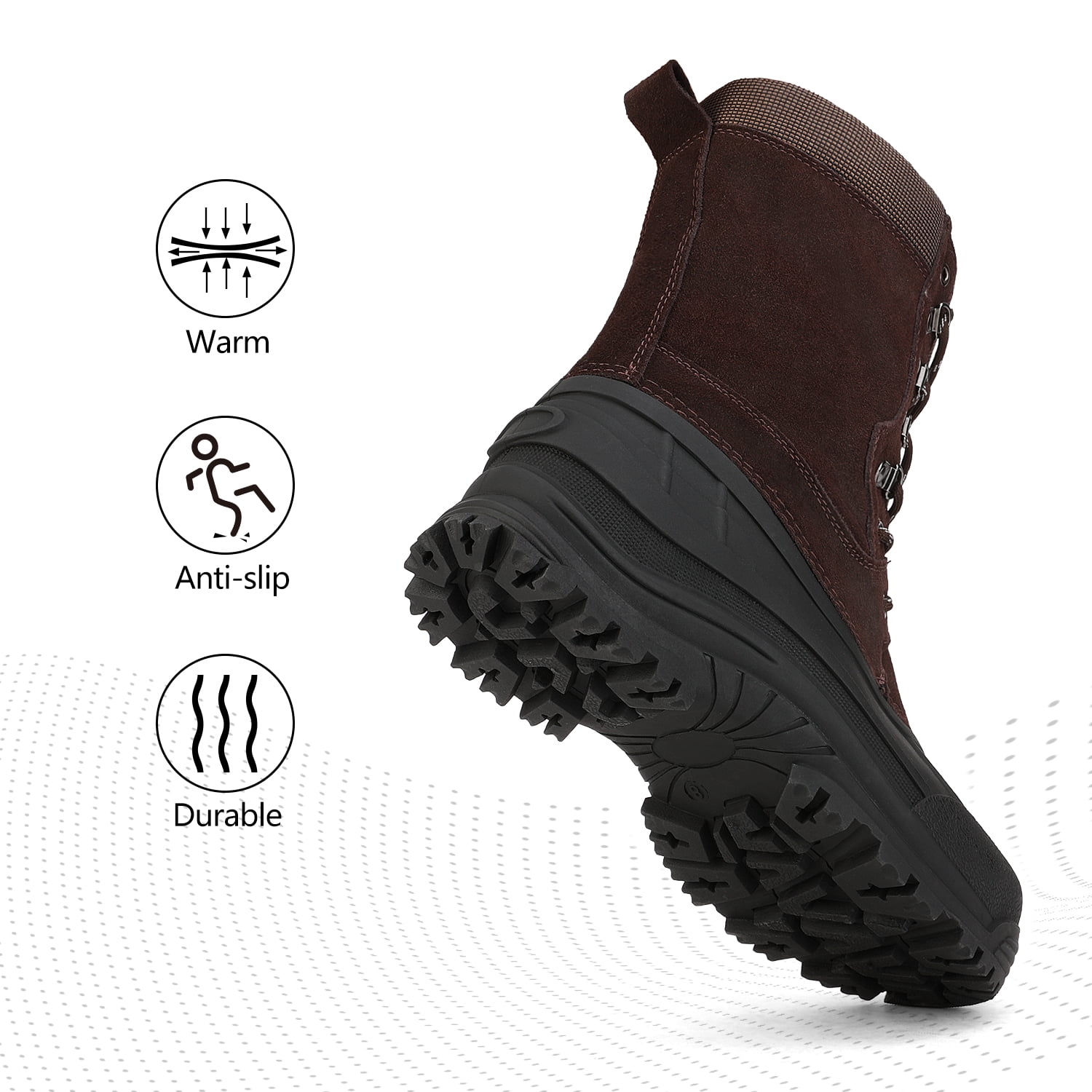 Nortiv8 Mens Winter Warm Outdoor Hiking Boots Snow Boots Insulated Waterproof Work Boots Shoes Terrex-2M Brown Size 7