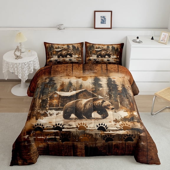 Erosebridal 3D Bear Bedding Sets King with Comforter, Rustic Farmhouse Duvet Insert, Woodland Wildlife Decor, Ultra Soft