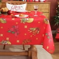thumbnail image 5 of Christmas Tablecloth Square, Classical Red Table Cloth with Sled, Poinsettias and Bell Decorations, Heavy Weight & Spillproof Table Cover for Dining, Party Indoor and Outdoor 52×52 Inch, 5 of 6