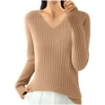 thumbnail image 1 of tarylea Trendy Tops for Women Ribbed Knitted V Neck Sweater Long Sleeve Fall Spring Pullover Casual Wear Dailywear, 1 of 3