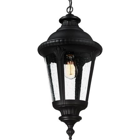 

GAHACONNIE Vintage Farmhouse Outdoor Hanging Light Lantern 25 Inch Large Exterior Pendant Light Ceiling Mount with Seeded Glass Black Finish XE265H BK