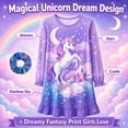 thumbnail image 3 of Rimyaw Girls Unicorn Nightgown, Soft Long Sleeve Pajama Dress with Hair Tie Gift, Fantasy Princess Sleepwear, Size 6, 3 of 8
