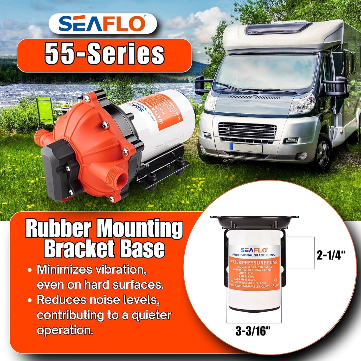 SEAFLO 55 Series 24V 5.5 GPM 60 PSI On Demand Diaphragm Water Pressure Pump