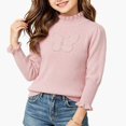 thumbnail image 2 of WAVSUF Kids Girls Knitted Sweater, Soft Comfort Ruffle Mock Neck Long Sleeve Winter Base Casual Undershirts Pink 7-8, 2 of 7
