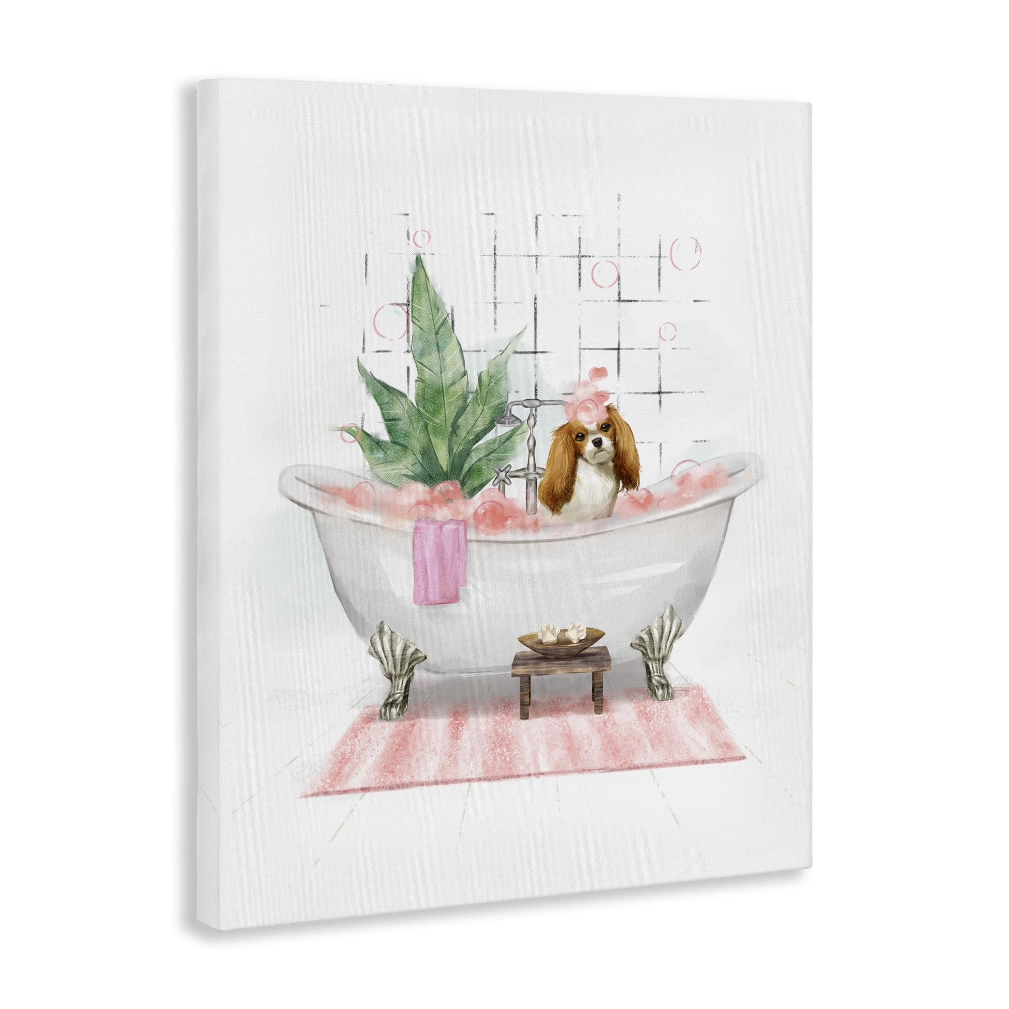 Stupell Industries Puppy in Bathtub Pastel Bath & Laundry Painting Wrapped Canvas Art Print Wall Art, 16 x 20