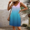 thumbnail image 2 of JULMCOMO Dresses for Women 2024 V Neck Casual Trendy T Shirt Dress Gradient Print Beach Cover Up Sleeveless Sundress with Pocket, 2 of 6