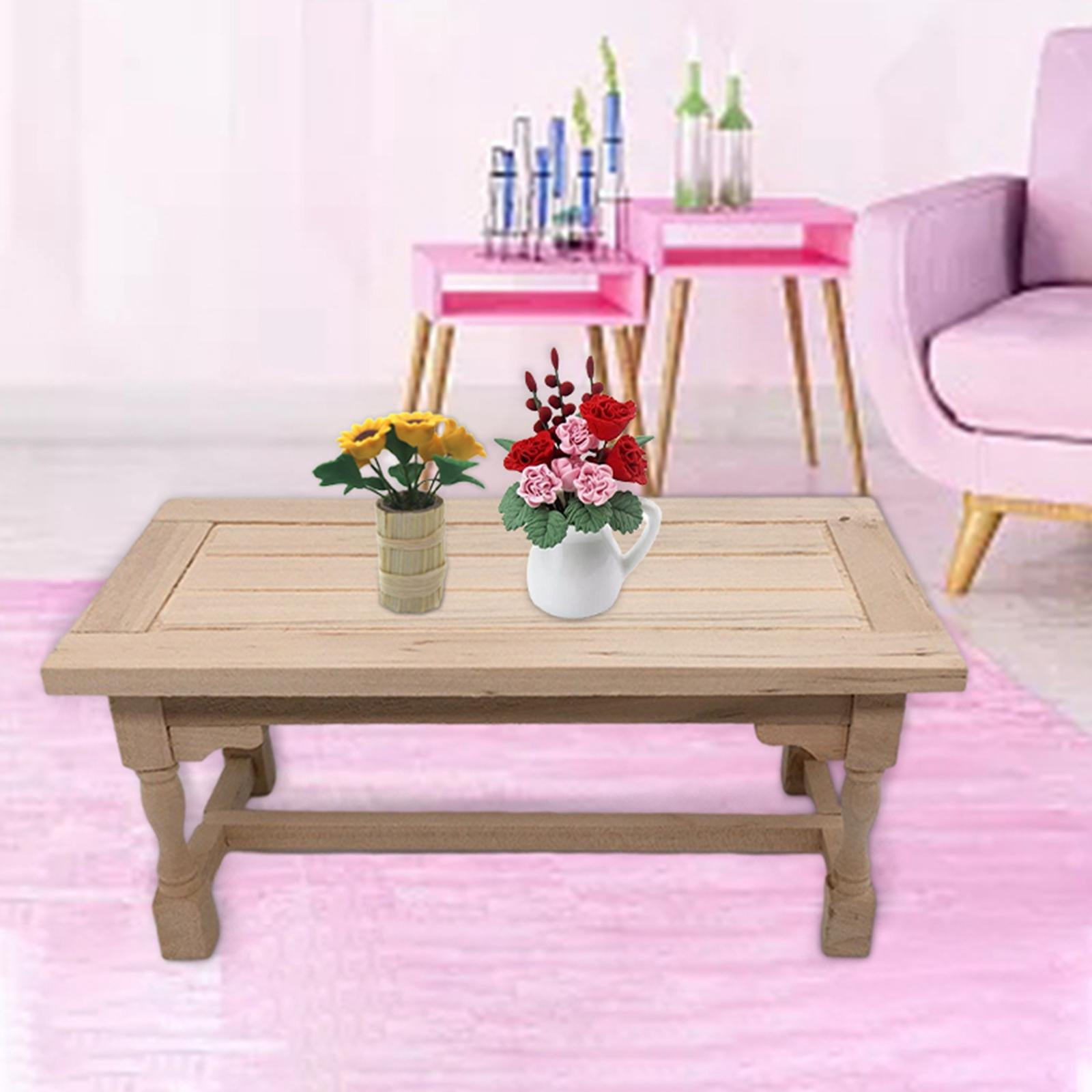 Bureau Miniature 1/12 Pour Maison De Poupée - En Bois, 6,4 X 7,7 Cm, Design Demi-cercle, Décoration DIY Et Modélisme - 2