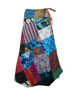 Mogul Women Colorful Patchwork Skirt Cotton Printed Hippie Chic Gypsy Beach Cover Up Wrap Around Skirts