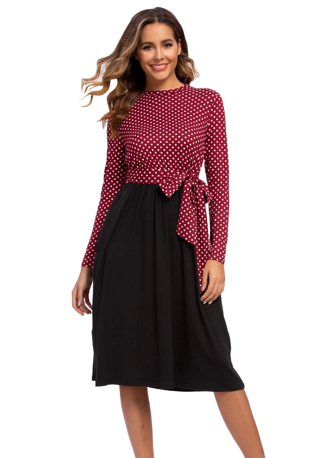 OLRIK Womens Long Sleeve Pleated Polka 
