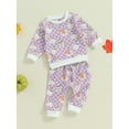 thumbnail image 4 of Aojekbee Baby Girl Halloween Outfit, Ghost Print Long Sleeve Sweatshirt Checkerboard Elastic Waist Pants 2 Piece Set for Fall, 4 of 10