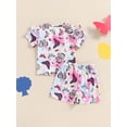 thumbnail image 5 of Caoirhny Toddler Girls Summer Outfit Butterfly Print Short Sleeve T-Shirt and Elastic Shorts Set Cute Summer 2 Piece Clothes, 5 of 9