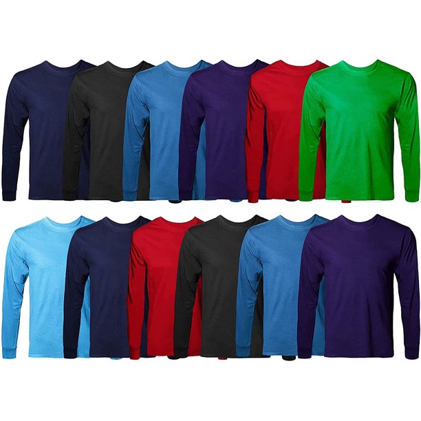 SOCKS'NBULK Mens Long Sleeve 100% Cotton - Neck Bulk Tees For Men, Wholesale Sleeved TShirt Packs (12 Pack Long Sleeve, Small) - Walmart.com