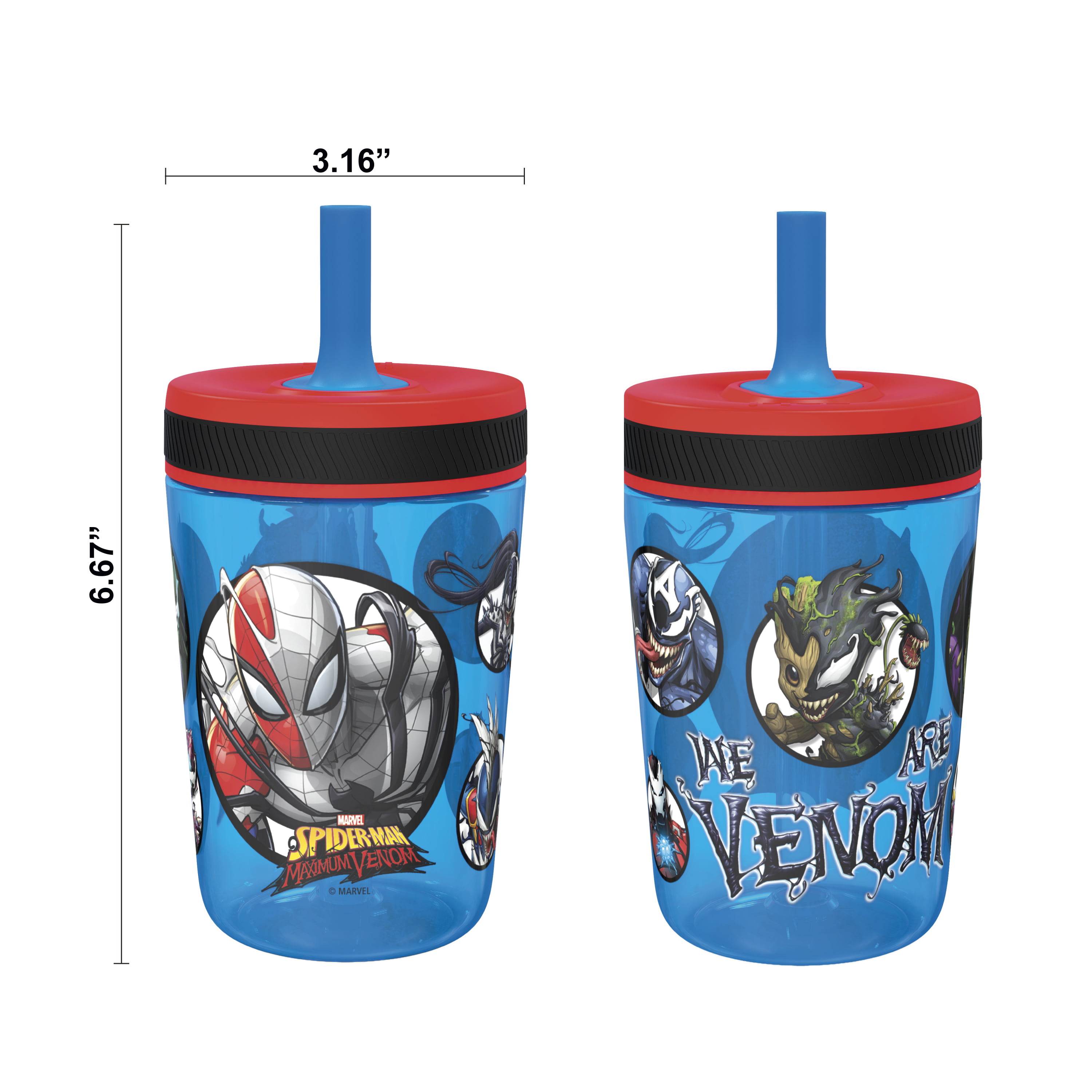 [3-Pack] Marvel's Spider-Man 15oz Buddy Sip Tumbler Cup with Lid & Straw,  BPA-Free