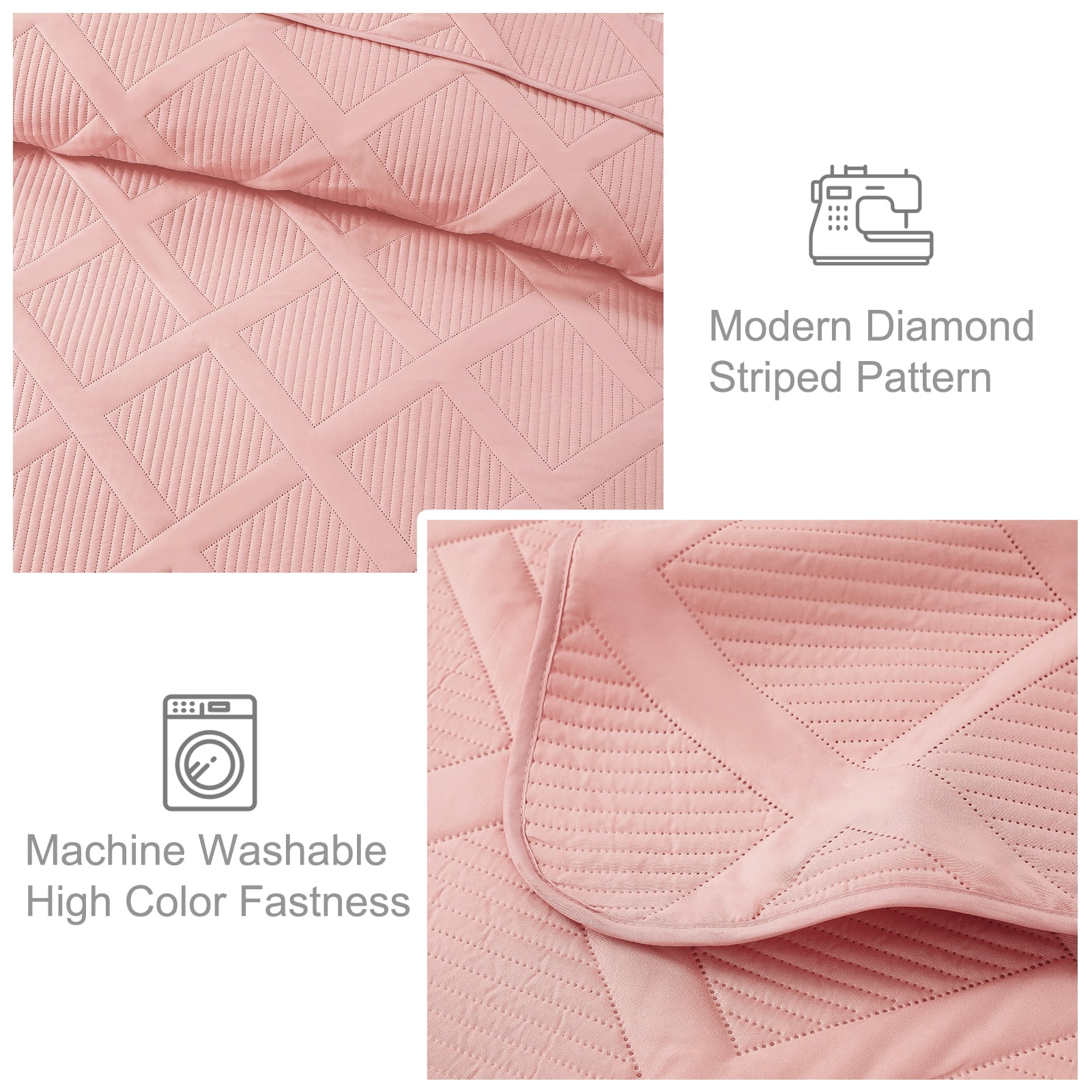 Exclusivo Mezcla Ultrasonic Twin Quilt Set, 2-Piece Lightweight Bedspreads Modern Striped Coverlet, Blush Pink
