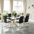 thumbnail image 2 of StnTalk Modern Dining Table Set for 6, 71" Glass Dining Table Top and Gold Metal Table Legs, Rectangle Dining Tables with 6 Black Upholstered Dining Chairs for Dining Room and Kitchen., 2 of 8