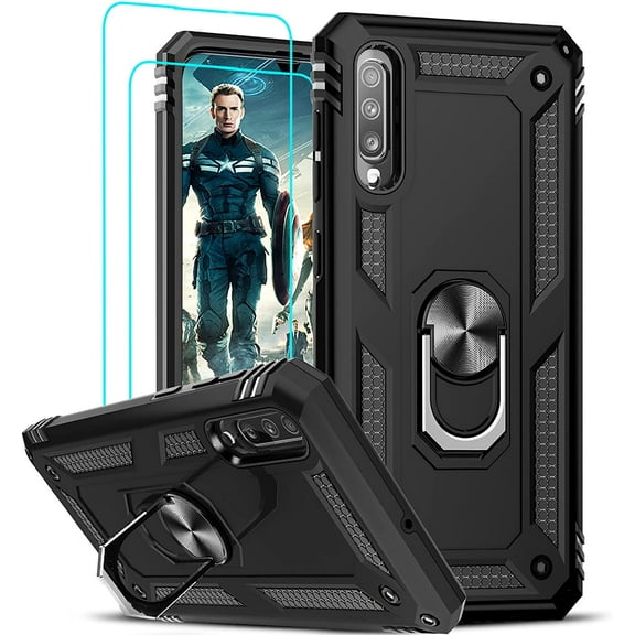 LeYi Compatible for Samsung Galaxy A50/ A50s/ A30s Case with [2 Pack] Tempered Glass Screen Protector, Military-Grade Phone Cover Cases with Magnetic Kickstand for Samsung A50/ A50s/ A30s, Black