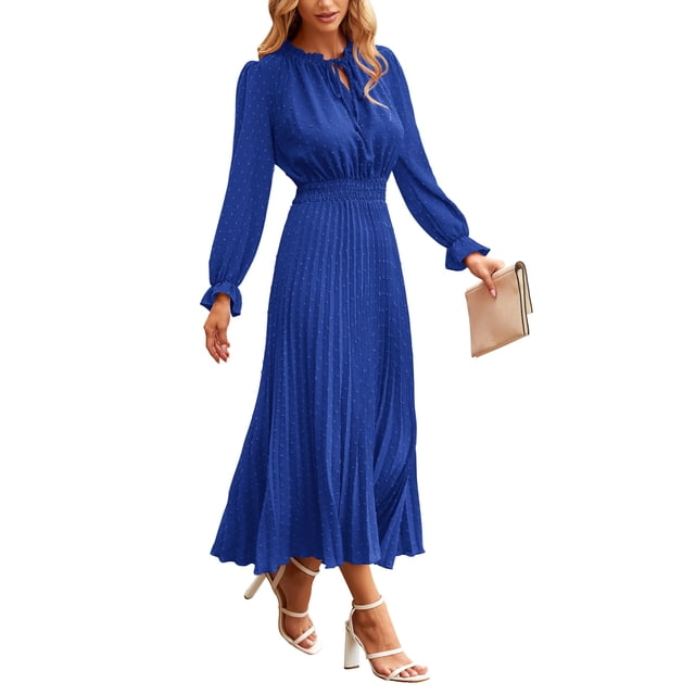 Vestido PRETTYGARDEN 2025 Midi Azul con Diseño Swiss Dot M