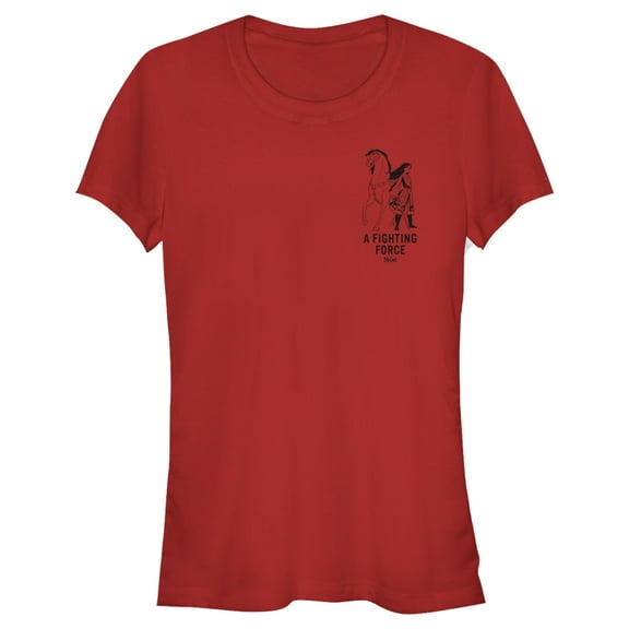 Junior's Mulan & Khan Badge  Graphic Tee Red Medium