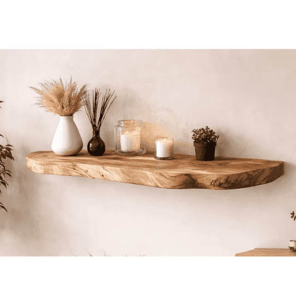 Floating Shelves for Wall Decor, Rustic Solid Elm Wood Floating Shelves Wall Mounted, Wall Shelves with Invisible Bracket for Living Room Bedroom Kitchen,