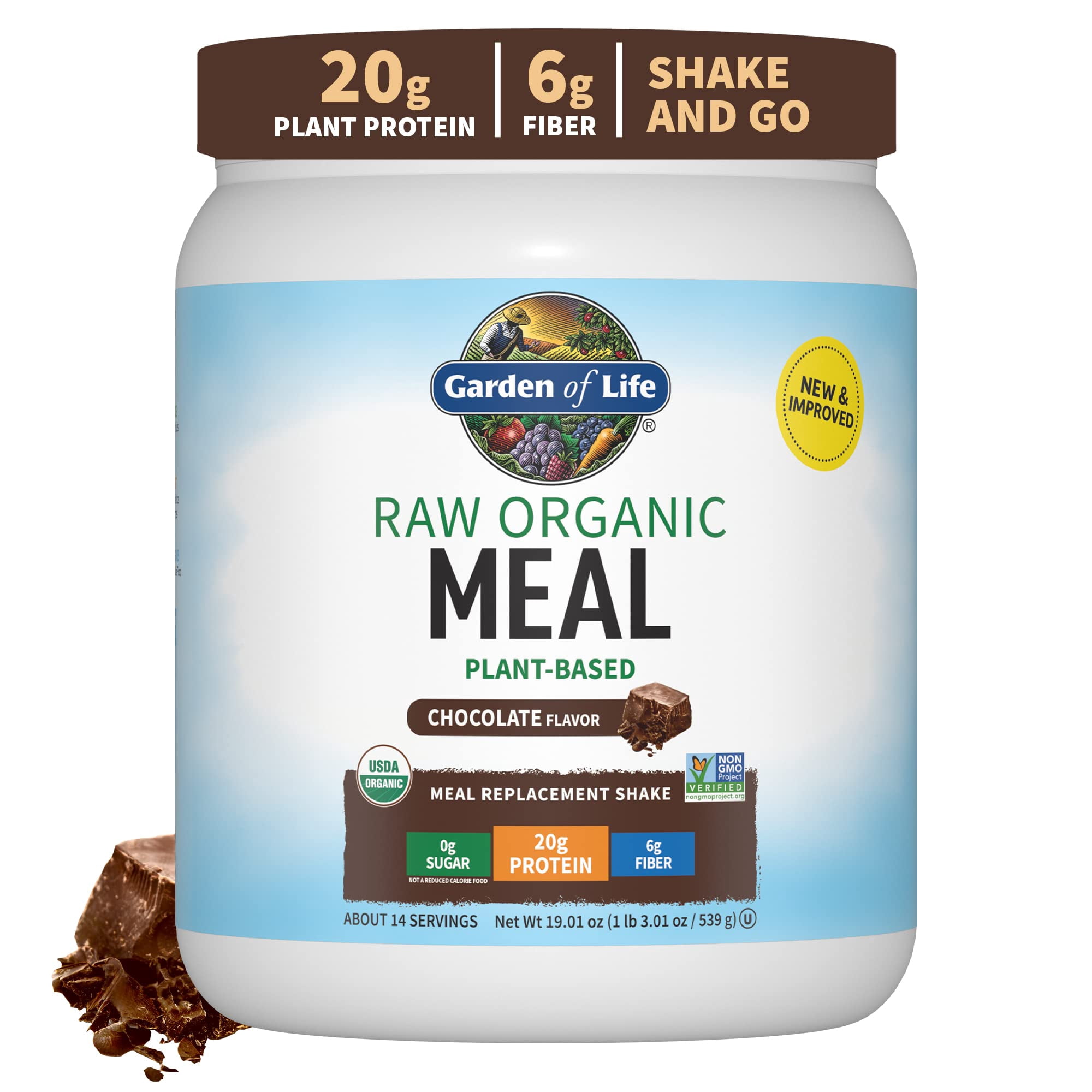 Garden of Life Raw Organic Meal Plant-Based Protein Powder, Chocolate, 14 Servings
