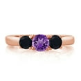 thumbnail image 2 of Gem Stone King 0.92 Ct Round Purple Amethyst Black Onyx 18K Rose Gold Plated Silver Ring (Size 7), 2 of 4