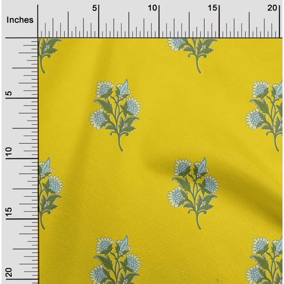 oneOone Cotton Cambric Yellow Fabric Leaves & Flower Floral Sewing Fabric By The Yard Printed Diy Clothing Sewing Supplies 56 Inch Wide