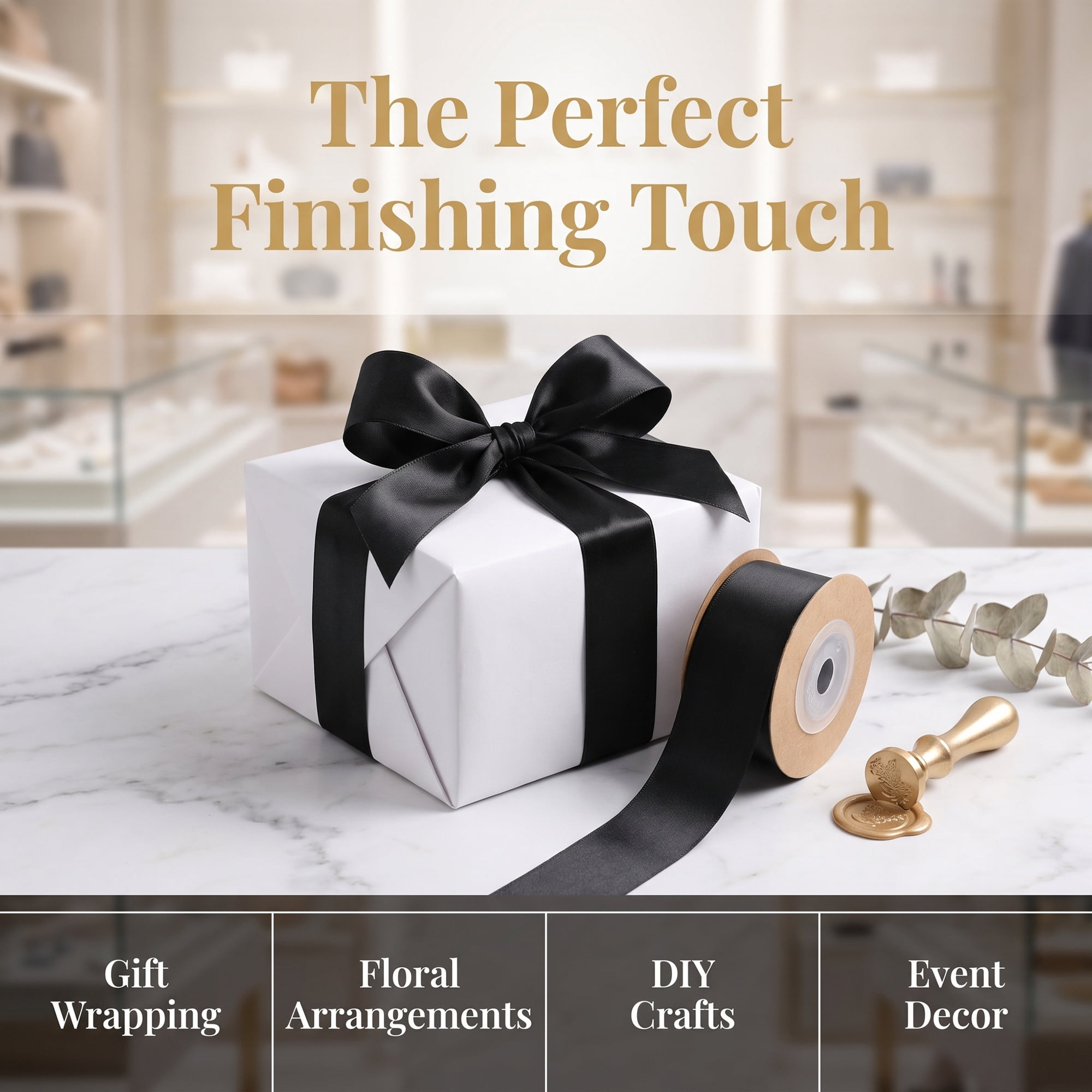 Unique Bargains Elegant Satin Ribbon for Gift Wrapping and Decoration Purposes Black