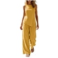 thumbnail image 2 of Neewe Two Piece Sets for Women Summer Outfits Lounge Cotton Linen Sets Round Neck Tops Wide Leg Long Pants Daily Outfits, 2 of 8