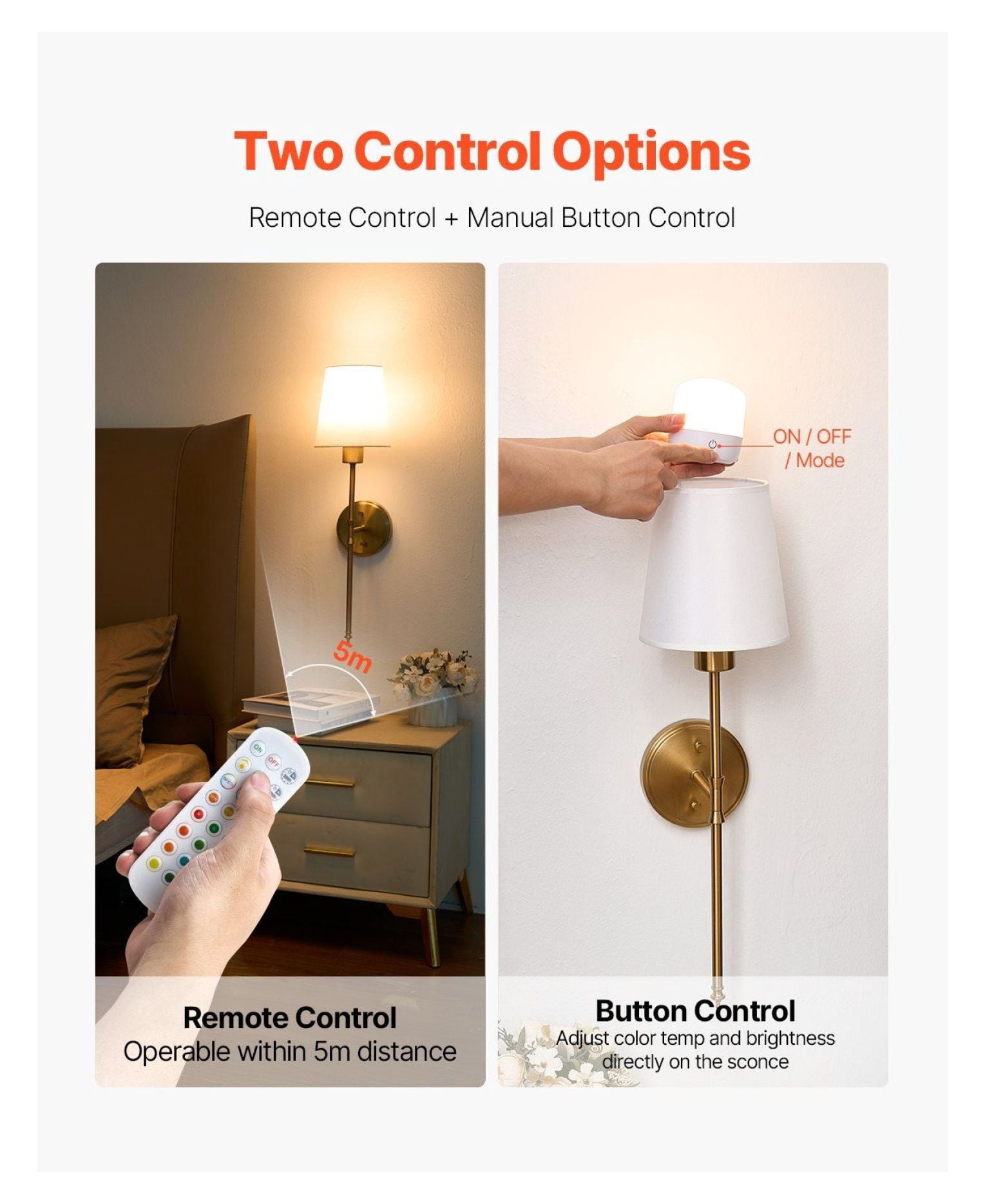 Battery Operated Wall Sconce Set of 2, Rechargeable Wireless Wall Lights with Remote, RGB, Dimmable, 4000mAh, Timer, for Bedroom Living Room