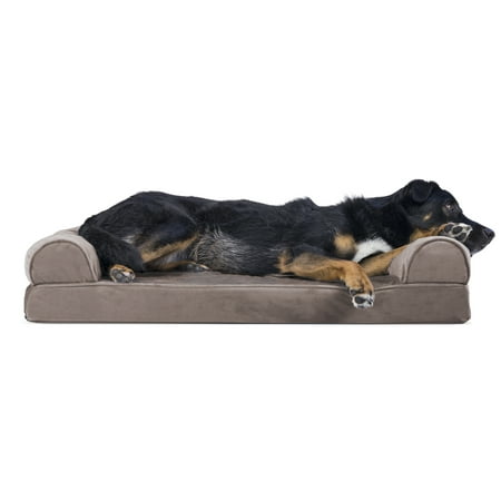 FurHaven Pet Products | Memory Foam Faux Fur & Velvet Sofa Pet Bed for Dogs & Cats - Driftwood Brown, Large