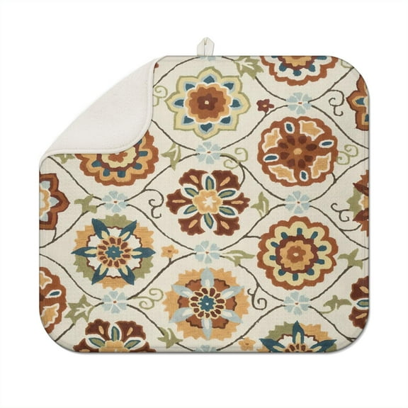 16x18 Inch Boho Kitchen Dish Drying Mat Reusable Washable Microfiber Super Absorbent Dish Drainer Pad for Kitchen and Cafe Use