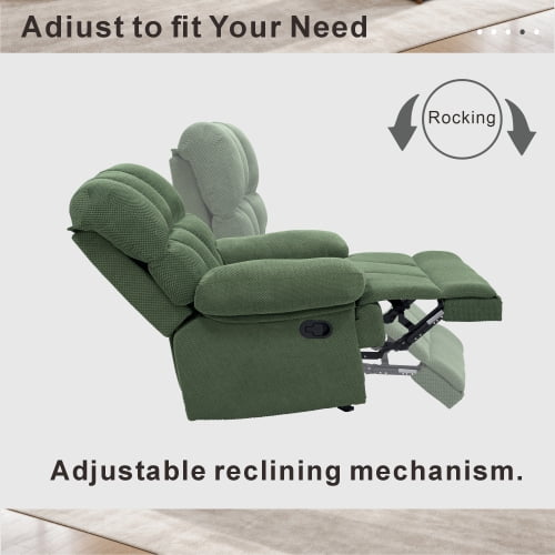 MOONMISS Modern Manual Rocker Recliner Chair, with nubby upholstery Fabric for Living Room,Green
