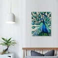 thumbnail image 4 of JEUXUS Peacock Canvas Wall Art Teal Blue Peacock Showing Its Beautiful Feathers Animal Picture Painting for Living Room Bedroom Home Decor Ready to Hang, 4 of 5