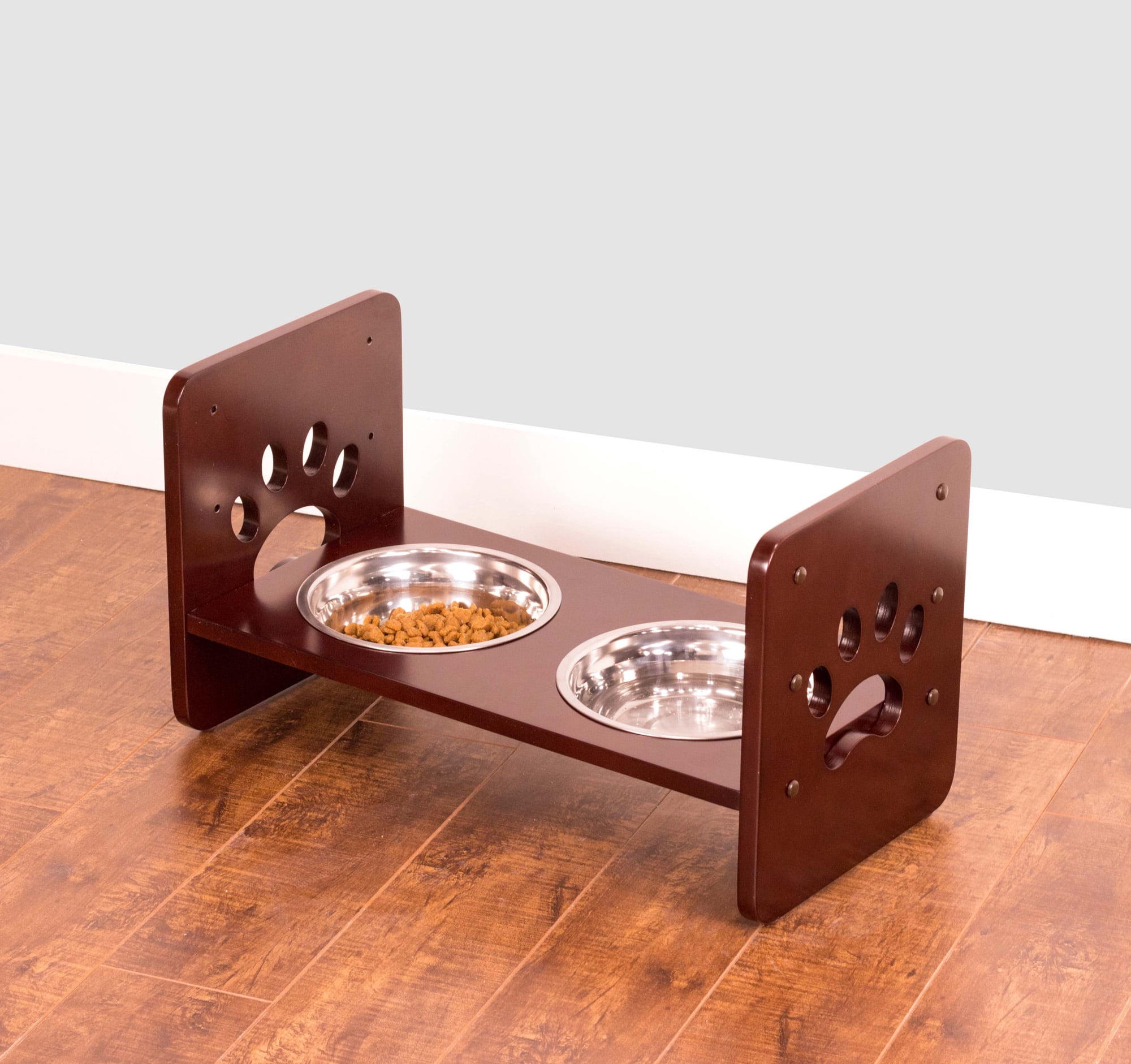 Contemporary Home Living 20" Brown Durable Adjustable Pet Feeder